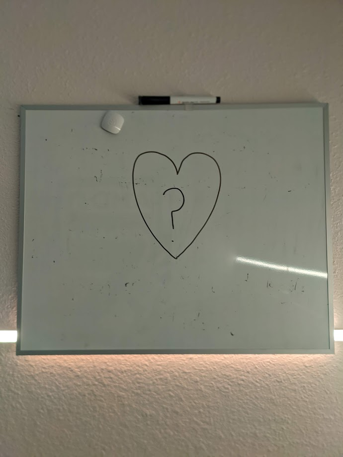 A question mark encircled by a heart